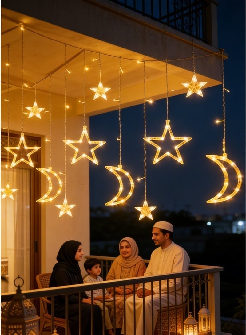 Ramadan Lights, Star Moon Ramadan Decorations with Remote & Dual Power (Battery/USB), Warm White Curtain Lights for Home Holiday Party Decor - Image 5